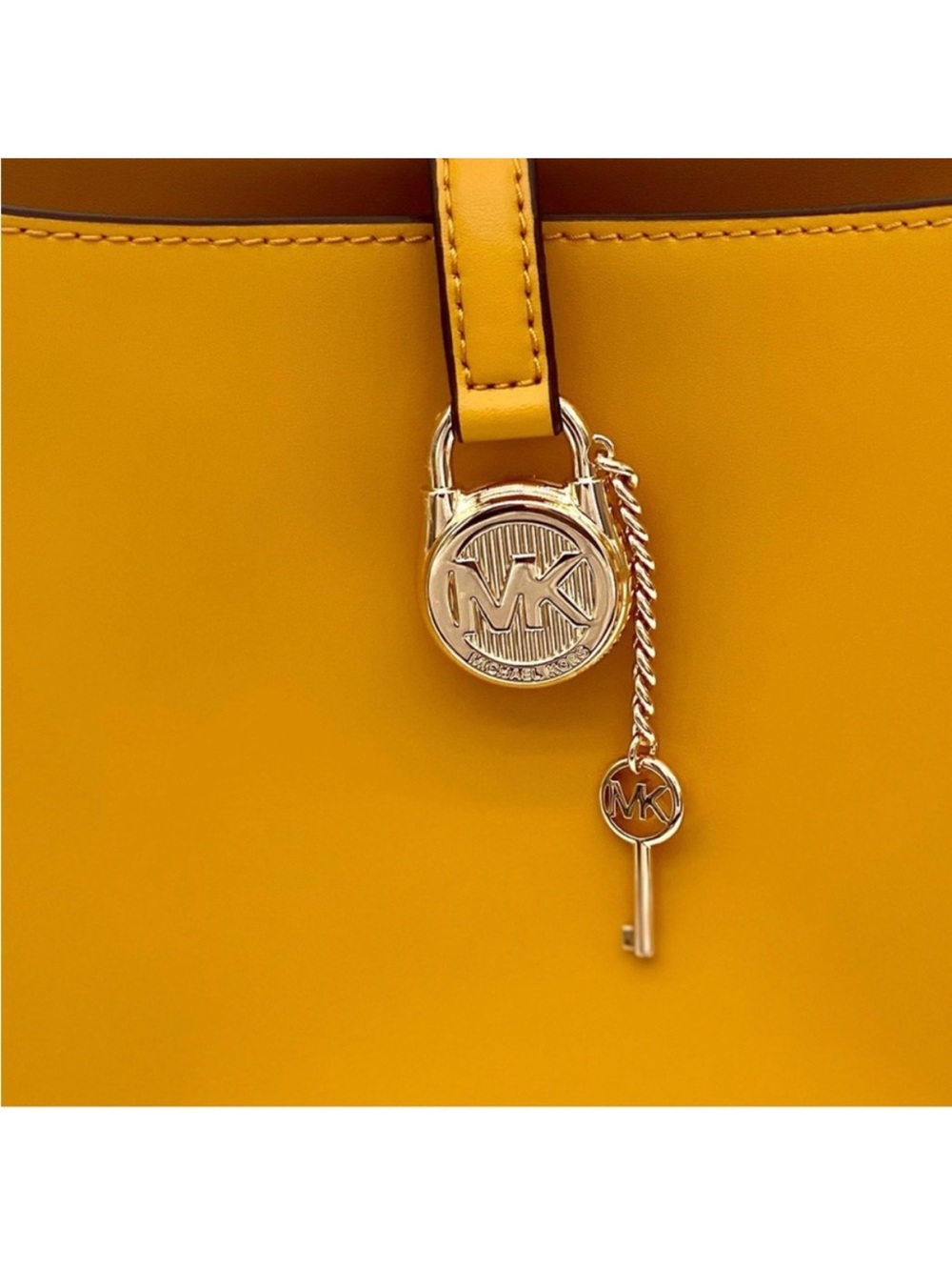 Michael Kors Yellow Leather Shoulder Tote with MK Charm - Picture 6 of 12